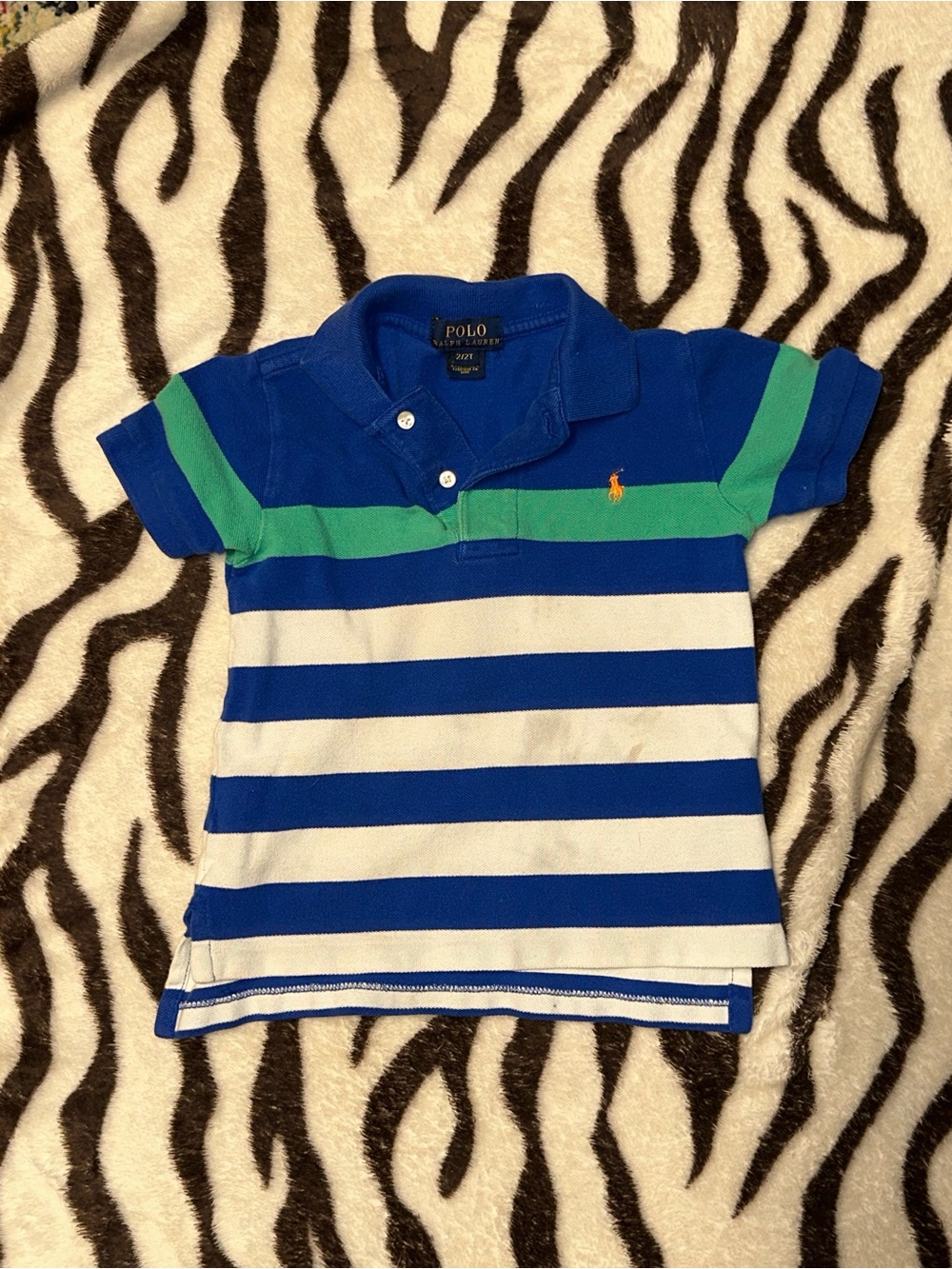 Polo by Ralph Lauren Blue, White & Green Striped Kids Polo Shirt